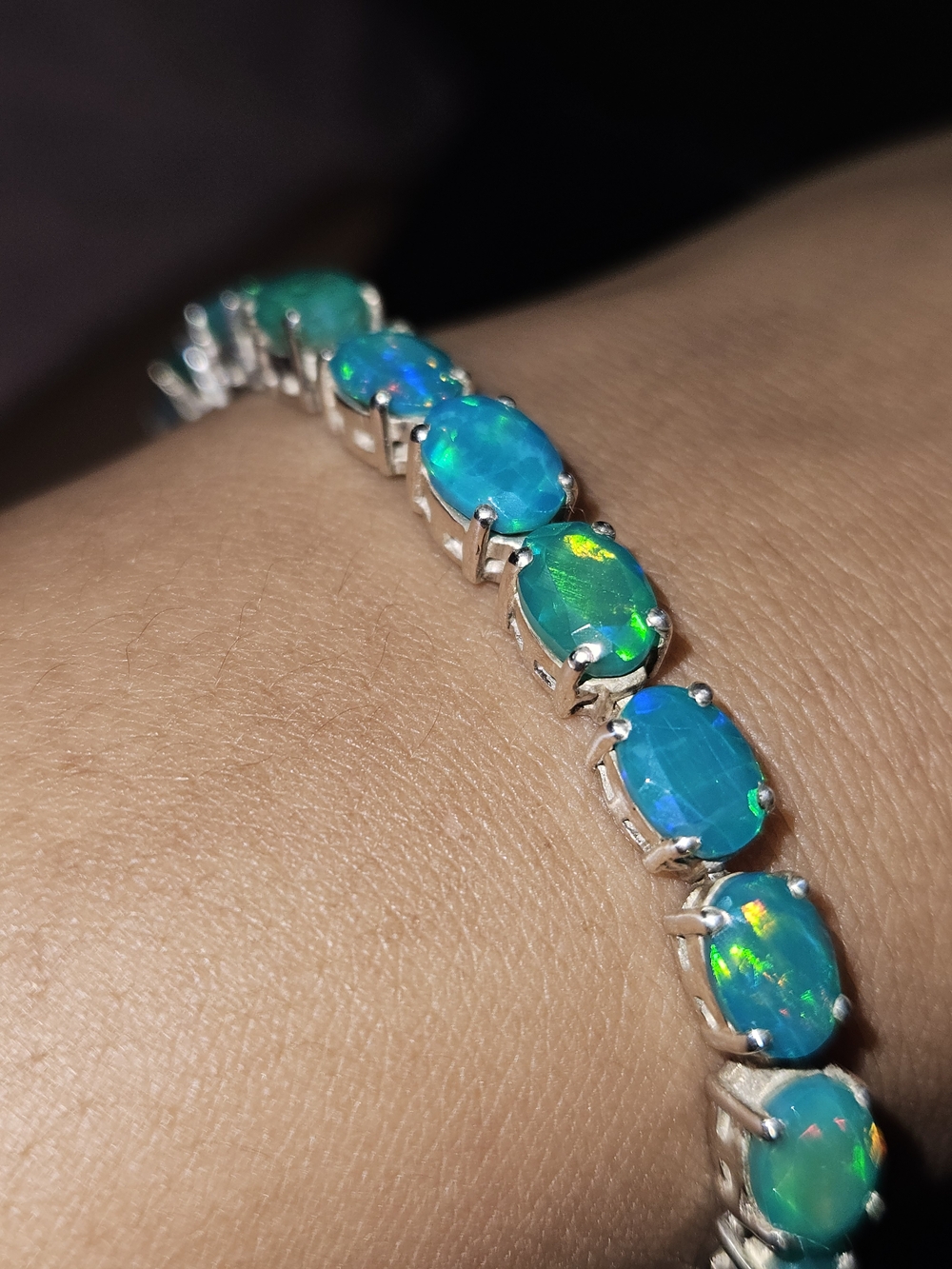 925S Green Fire Opal Tennis Bracelet